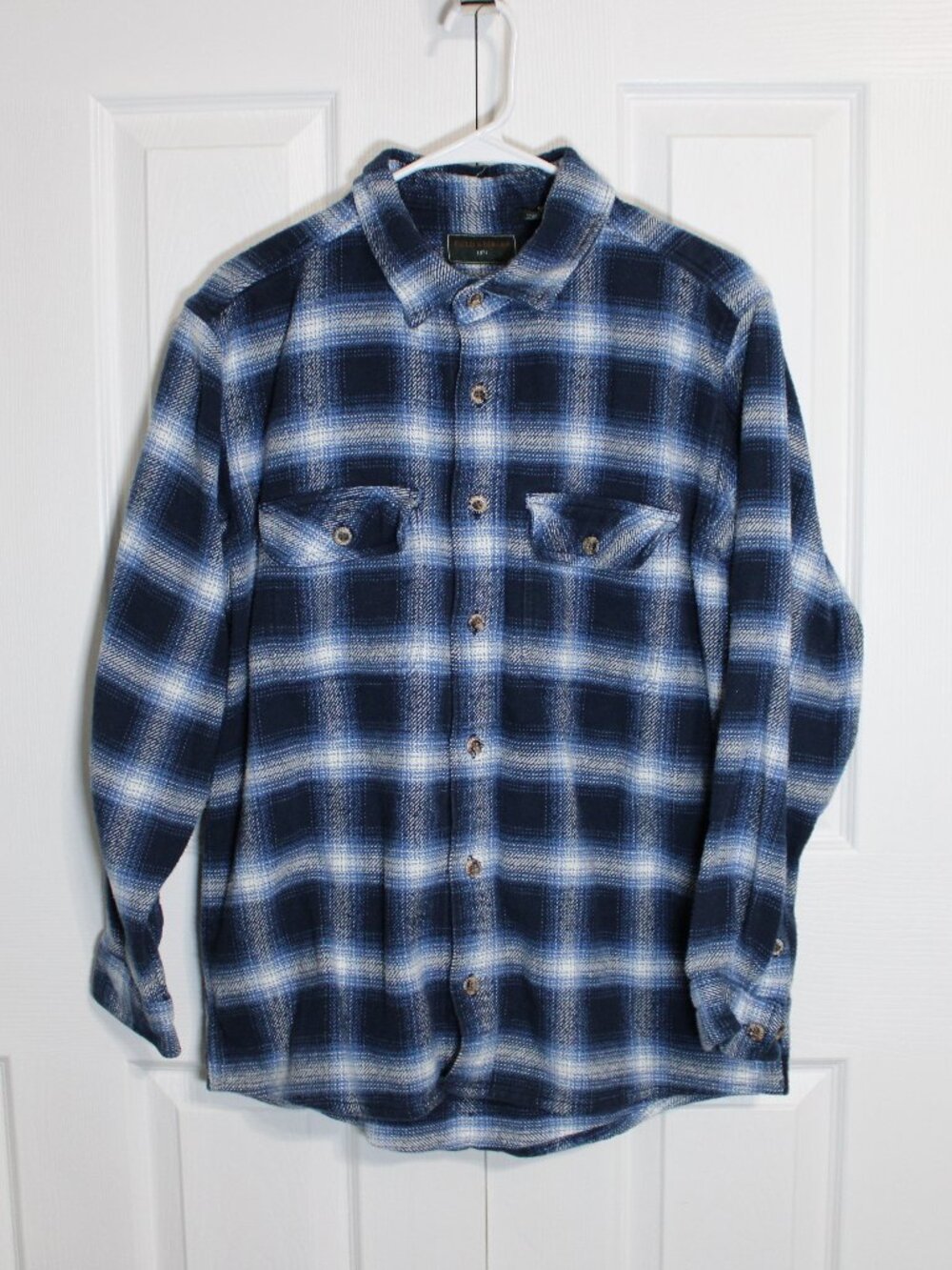 Field & Stream Mens Blue Plaid Heavy Cotton Flannel Button Closure Shirt